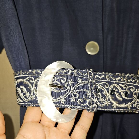 Vintage Petite Sophisticate Women's Career Dress Size Medium Navy Blue Belted - Picture 5 of 15